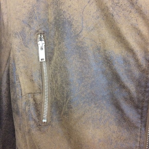 BNCI Faux Suede Asymmetrical Zip Long Sleeve Brown Moto Jacket Distressed Medium - Picture 7 of 9